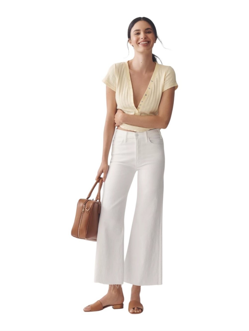 MOTHER The Hustler Roller Ankle Fray High Rise Wide Leg White New Size 27 $228